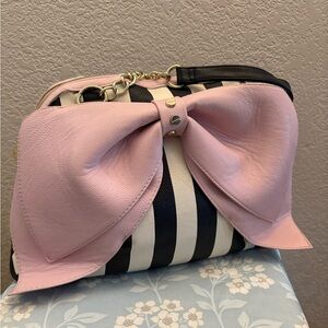 Betsey Johnson Pink Bow Striped Satchel